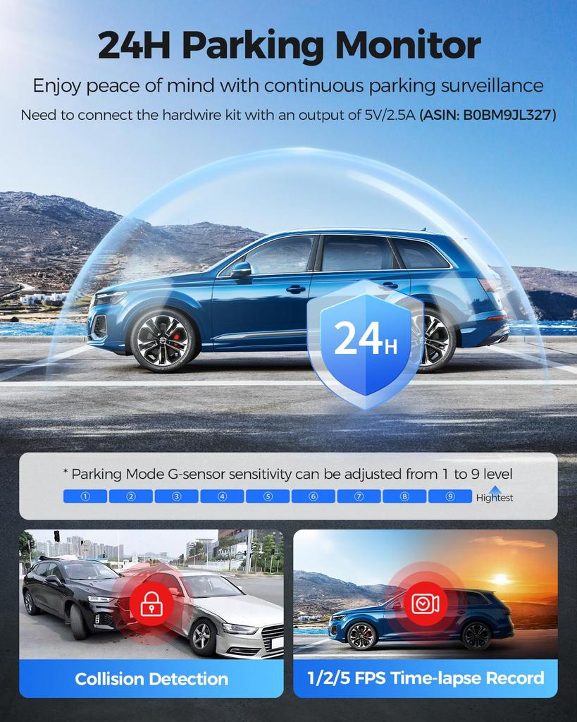 AZDOME PG17 Max 4K+2.5K Mirror Dash Cam with ADAS BSD and LCA 12" Rear View Mirror Camera with 5GHz WiFi Includes 64GB Card