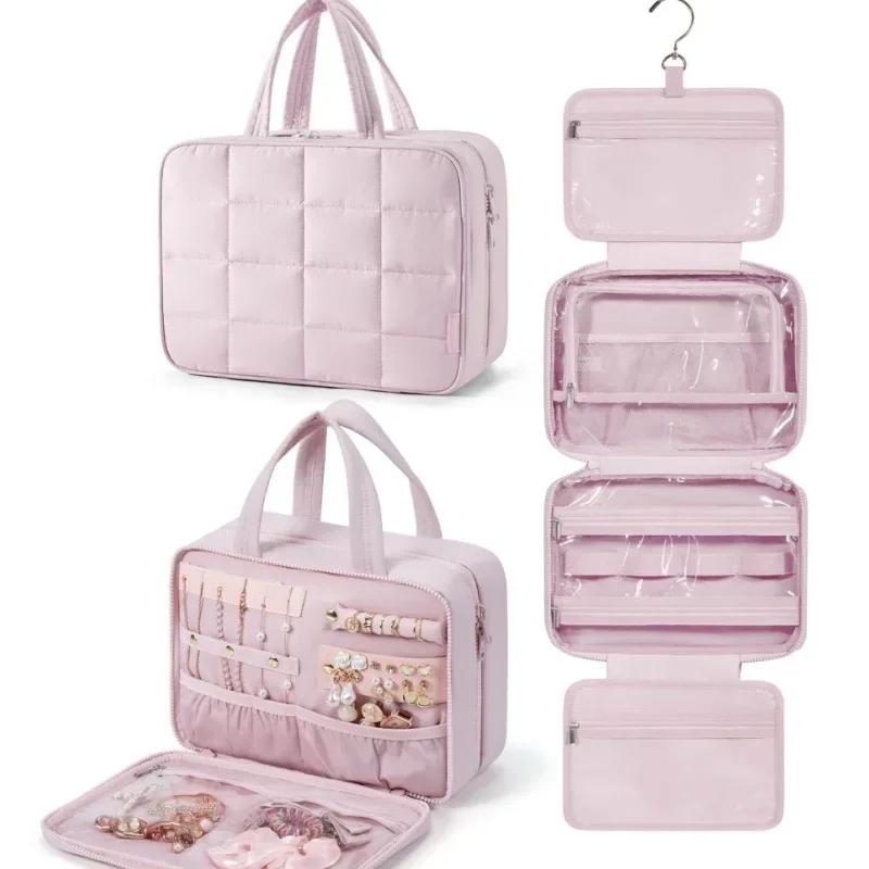 Faltbare karierte Kosmetiktasche Damen Reise-Organizer Hängende Toilettenartikel Kosmetiktasche Wasserdichte Make-up Beauty-Tasche Badezimmer-Aufbewahrung
