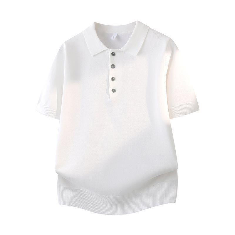 2026 Men's Summer Solid Color Knit Lapel Polo Shirt - Korean Style Casual Fashion