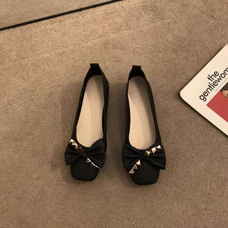 Fashion Flat Shoes for Women Spring Autumn 2025 New Square Toe Bow Shoes for Work Large Size Casual Women Shoes 42 43 44 Ladies