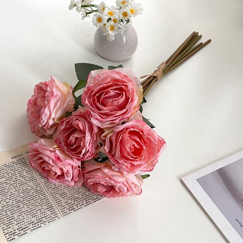 Baked Edge Rose Artificial Flowers, Silk Flowers, Lychee Rose Hand-held Bouquets, Home Interior Decoration Ornaments, Artificial Flowers