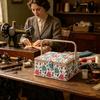 Large Capacity Fabric Sewing Box With Magnetic Closure And Adjustable Compartments For Crafting And Needlework Storage