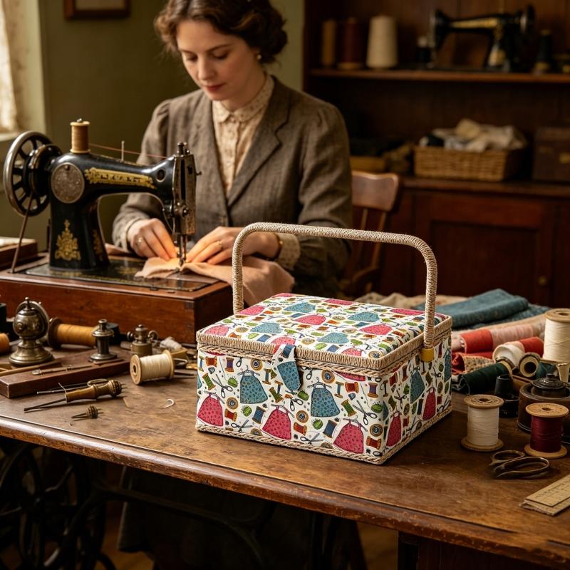 Large Capacity Fabric Sewing Box With Magnetic Closure And Adjustable Compartments For Crafting And Needlework Storage