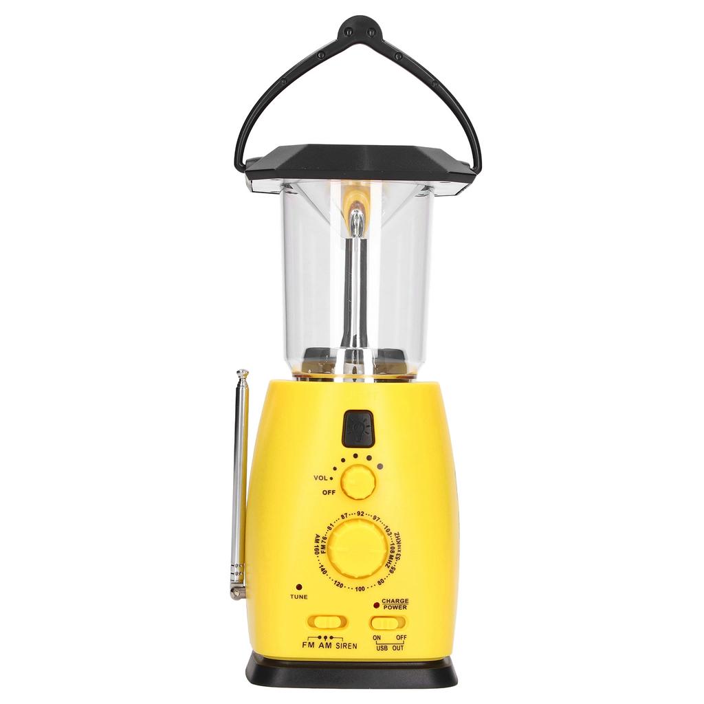 LED Camping Lantern Solar Hand Crank Battery Charging Adjustable Brightness 8 LEDs Support FM AM