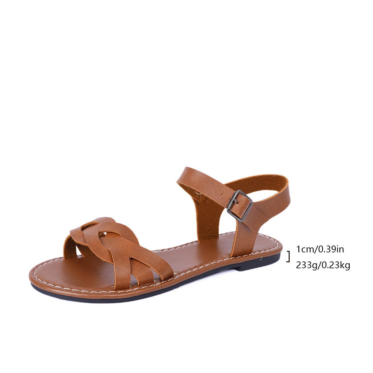 

Модная обувь для женщин 2025 Лето Новые женские плоские сандалии на подошве Римские сандалии с ремешками с нескользящей резиновой подошвой Женские повседневные сандалии 43 темно-коричневого