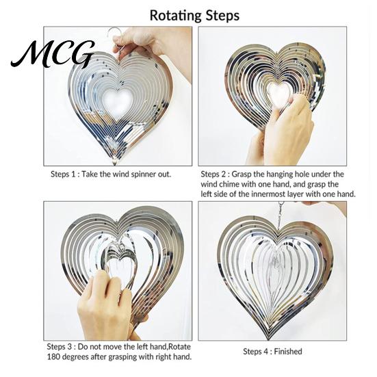 Wind Spinner Outdoor Stainless Steel Reflective Spinners Garden Decor, Sparkly Chime, Decorative Metal Art Yard Patio Farm Heart Gifts for Mom, Women