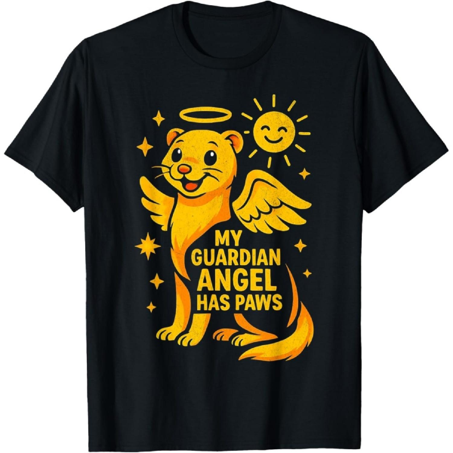 Ferret My Guardian Angel Has Paws Pet Ferret Memorial T-Shirt S