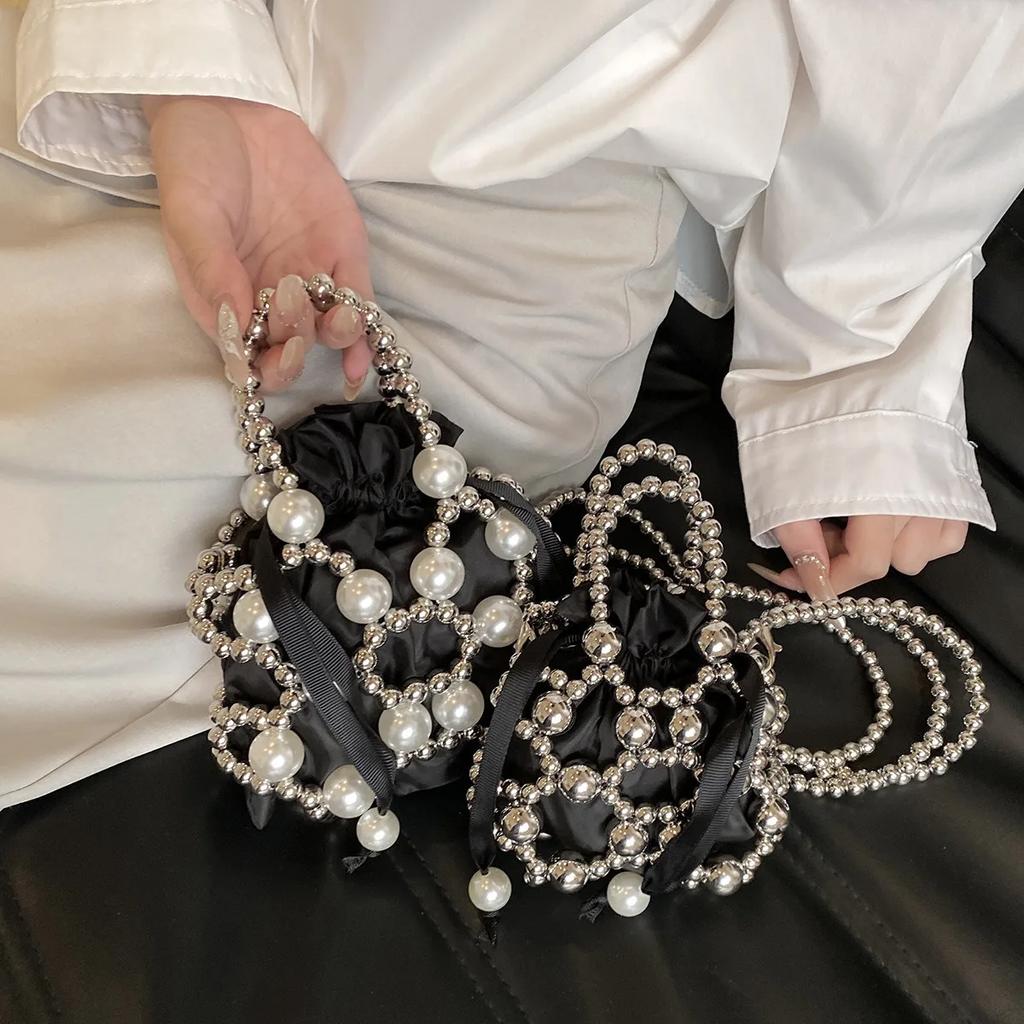 Spring Summer New Beaded Pearl Mini Children's Parent-child Model Hand-carried Oblique Span Small Shoulder Bag