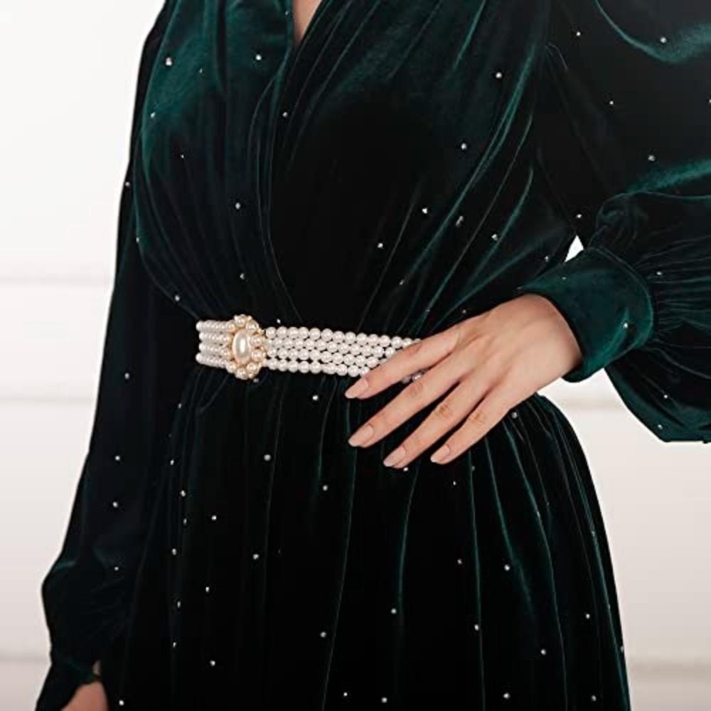 Fashion White Pearl Pearl Belts Crystal Rhinestone Elegant Waist Chain Wedding Sash Women's Fashion