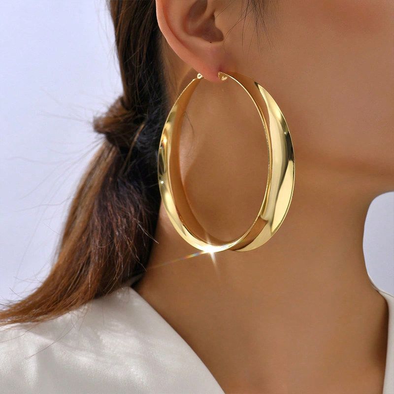 Accessible Luxury Fashion Simplicity and Exaggeration Glossy Metal Big Ear Ring