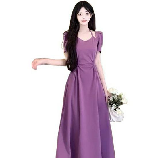 Elegant French Summer Plus Size Slimming Dress - Two-Piece Design with Waist-Cinched Long Skirt