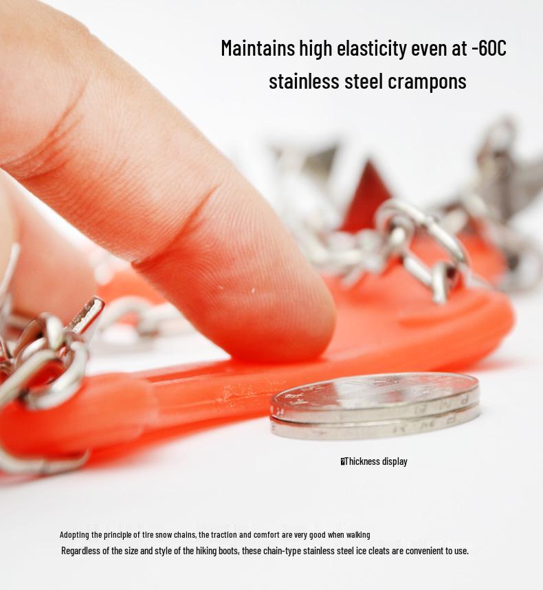 13-Zahn Schneekrallen Steigeisen aus Edelstahl: Verstärkte Anti-Rutsch-Ketten für Eisklettern