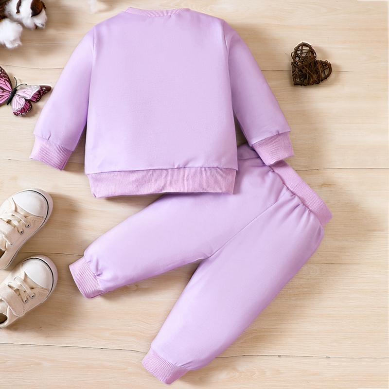 Baby Girls Butterfly Print Sweatshirt Set Pullover Top and Pants 2pcs