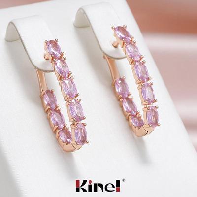 Kinel-pendientes de gota completamente pavimentados para mujer, circonita Natural rosa brillante, Color oro rosa de lujo, joyería fina, regalo