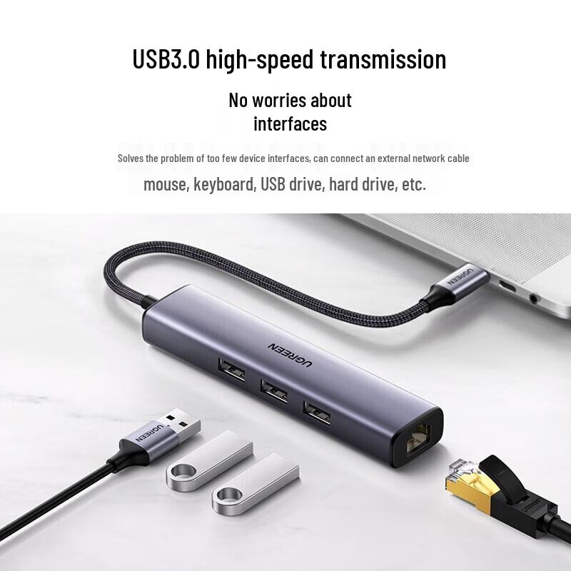 UGREEN USB-C To Ethernet Adapter & 3-Port USB 3.0 Hub