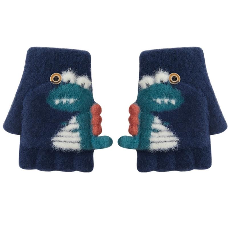 Convertible Gloves Winter Half Finger Mittens Stretchy Knit Half Finger Gloves with Soft Cover for Kids Teens Kawaii