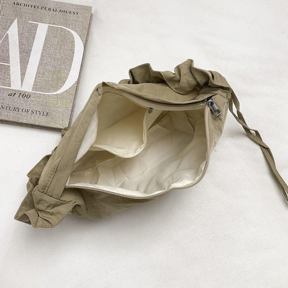 Korean Style Nylon Crossbody Bag Lightweight Large Capacity Pleated Shoulder Bag Solid Color Handbag Canvas Dumpling Bag Daily