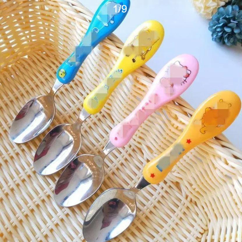 Cartoon Stainless Steel Thickened Oval Rice Spoon for Baby Training - Korean Style Portable Tableware