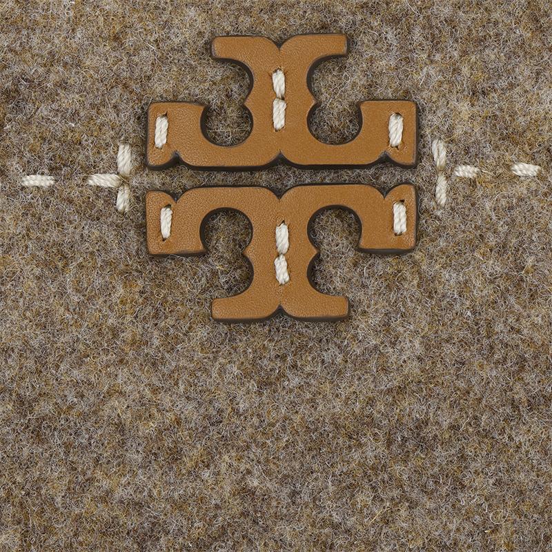 Tory Burch Mcgraw 18 Magnetic Snap Dog Clip Closure Felt Patchwork Boucle Bucket Bag Women Bags Gray-Brown 138952-294