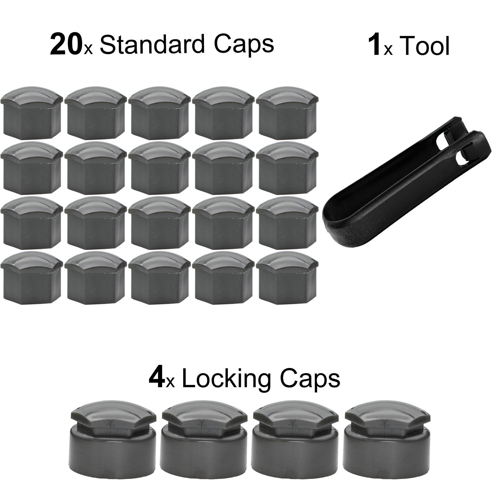 

17 мм 24 шт. черные/серые колпачки для гаек колес автомобиля, защитные колпачки, инструменты, антикоррозийные колпачки для автомобильных ступиц, болты для шин, наружное украшение серый