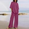 Summer Cotton Linen 2 Piece Outfits For Women Loose Casual Short Sleeve T Shirts Top And Long Pants  Tracksuit