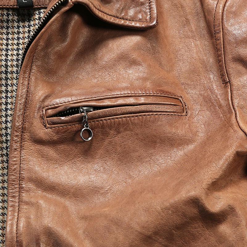 Jacky Cheung Men's Waxed Goatskin Leather Jacket with Lapel