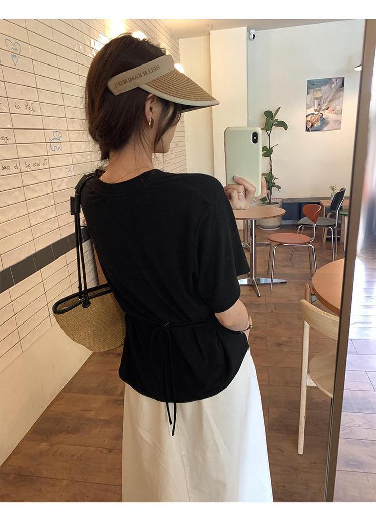 V-Neck Soft, Skin-Friendly Short-Sleeve T-Shirt with Back Waist Tie - Women's Summer 2026 New Style