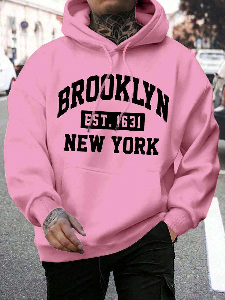 Men's Autumn and Winter Casual Fashion Trend Beooklyn Est 1631 New York Print Hoodie