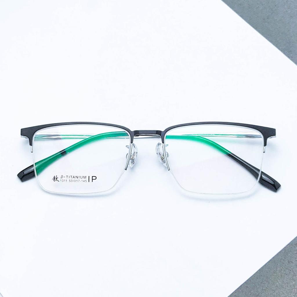 Men'S Steel Leather Business Titanium Magnetic Glasses Frame Eyebrow Half Frame Brushed Myopia Glasses Frame Alloy Myopia City