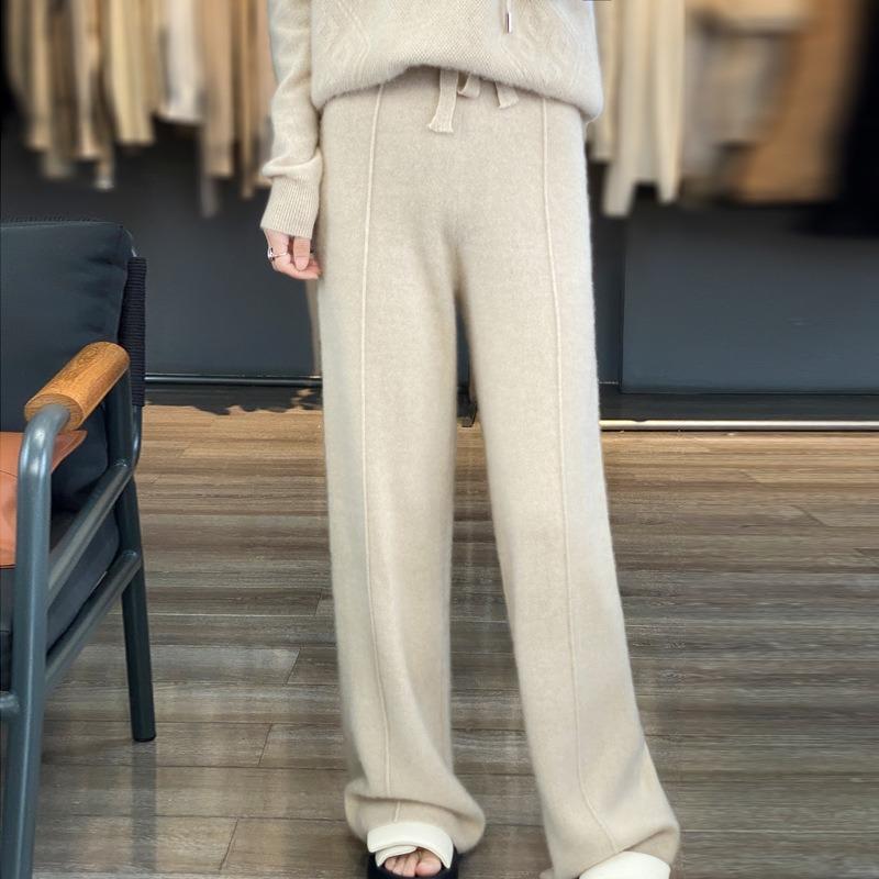 Pantaloni larghi in lana da donna, a vita alta, pantaloni casual spessi snellenti autunnali e invernali