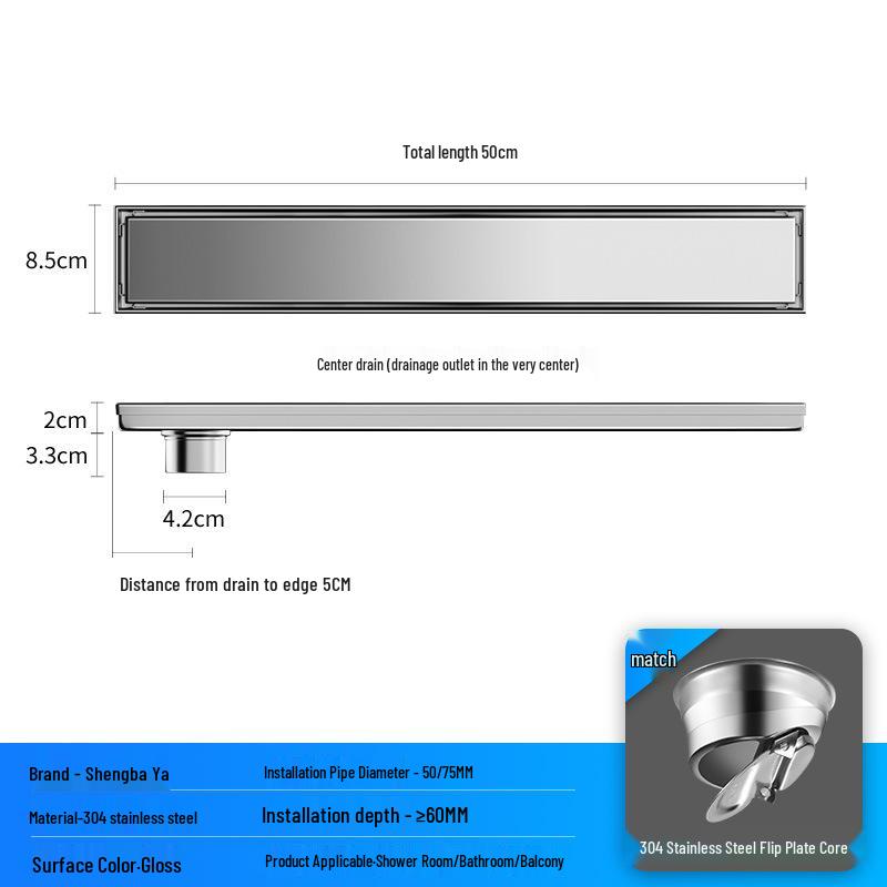 Bright Light 304 Stainless Steel Invisible Floor Drain - Odor-Resistant for Hotel Showers