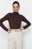 Women's Fashion New Bodysuit with Stone Gather Detail, High Collar, Snap Fastener, Flexible Knitted Bodysuit