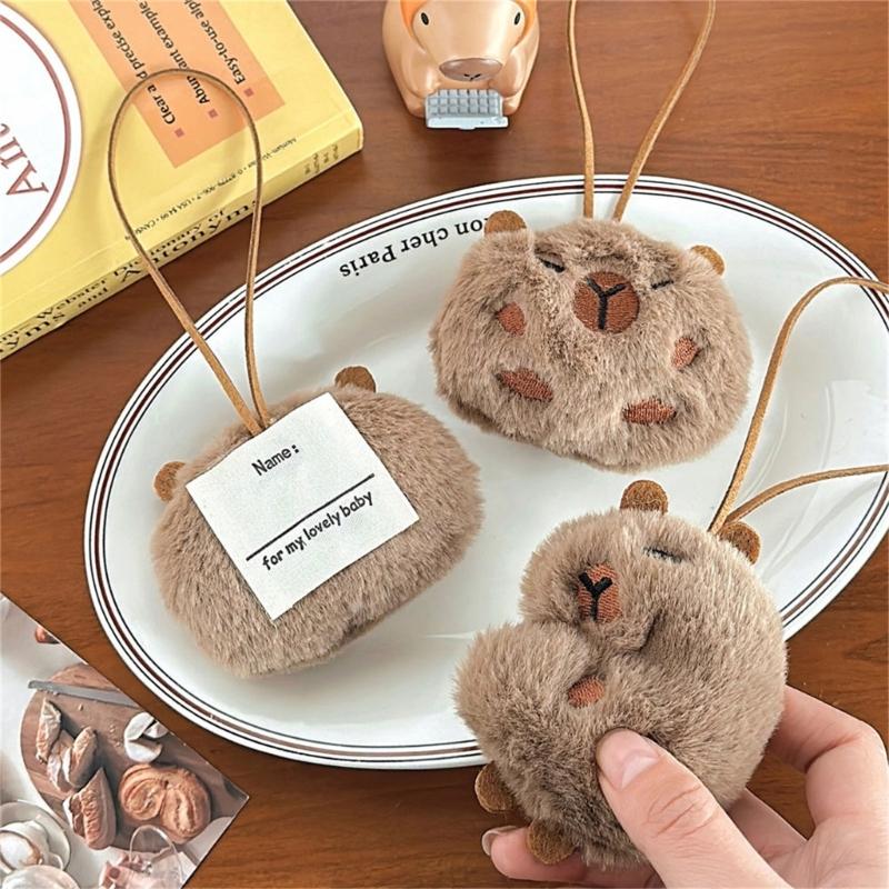 Pack of 4 Capybara Plush Keychains Charm Animal Shaped Keyring Bag and Phone Pendants Accessories Handmade Decoration