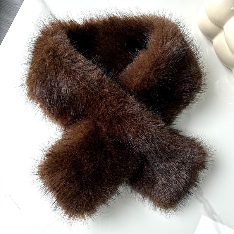Imitation Fuchs Pelz Schal Winter Einfache Mode Vielseitiger Kreuzschal Pelzkragen Doppelseitig Verdickter Warmer Plüschschal
