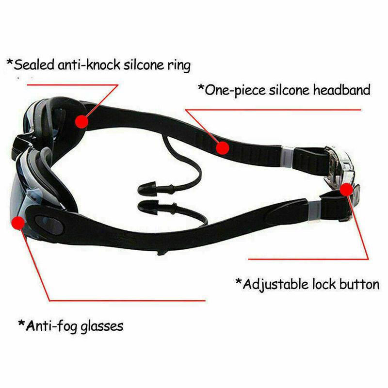 Anti Fog Swimming Goggles UV Glasses Adjustable Earbuds Nose Clip Adult Kids Eye Shield Goggles