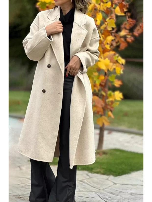

Женское пальто 2024 года, двубортное, с лацканами, длинное - однотонное, двухстороннее шерстяное 5XL