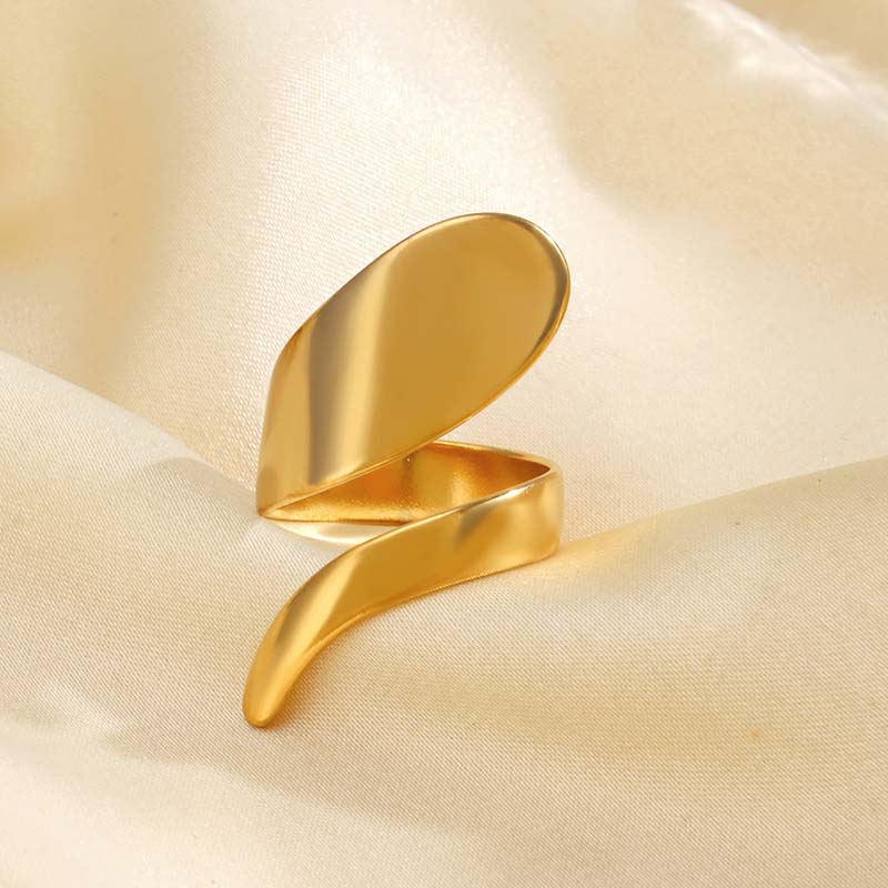 Stainless Steel Gold Color Geometric Open Rings For Women Vintage Metal Irregular Hollow Adjustable Ring Jewelry Gift