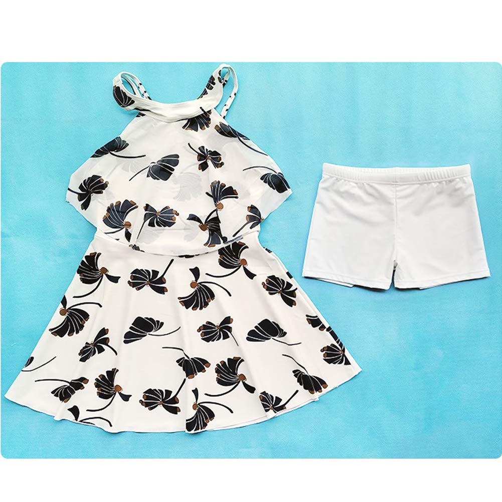 NICEYY School Set with Lace and Sizes Kids' Swimsuit, Girls' Two-Piece Set, High-Neck One-Piece Shorts, Ruffles, 120-160cm (JP, Height, 150cm, White)