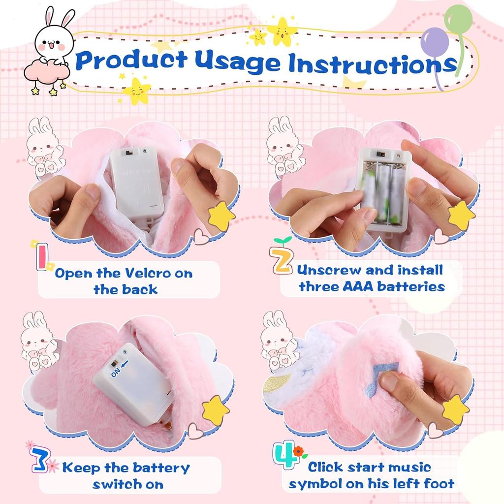 MIAODAM Breathing Stuffed Animal Bunny Plush with Realistic Breathing Action and Lighted Music Perfect for Babies and Kids