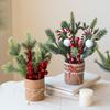 Christmas Artificial Pine Branches with Red Fruits Small Christmas Tree Tabletop Decoration Item Festival Decoration Setup Prop