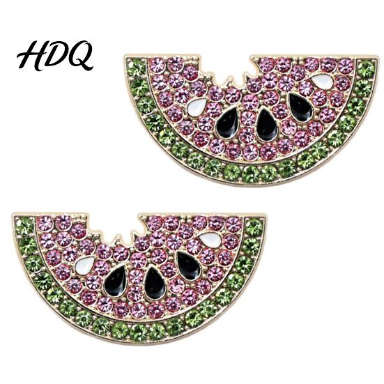 Women Alloy Badge 1/2Pcs Rhinestone Watermelon Slice Brooch Sparkling Fruit Lapel Pin Sweater Summer Pin Cardigan Coat Suits Accessories,