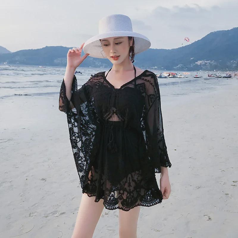 Acoperire pentru plajă din dantelă europeană și americană: Fusta de costum de baie și jachetă de bikini pentru femei