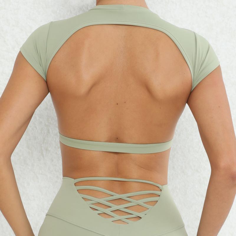 

Женский бесшовный спортивный бюстгальтер для йоги, встроенный бюстгальтер, влагоотводящий, ударопрочный, с открытой спиной, быстросохнущий, фитнес-майка, спортивная одежда для бега M зелёный