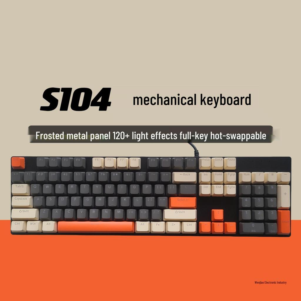 S104 Hot-Swappable Wired Mechanical Keyboard - Blue/Brown Switch, Perfect for Men & Women Gamers