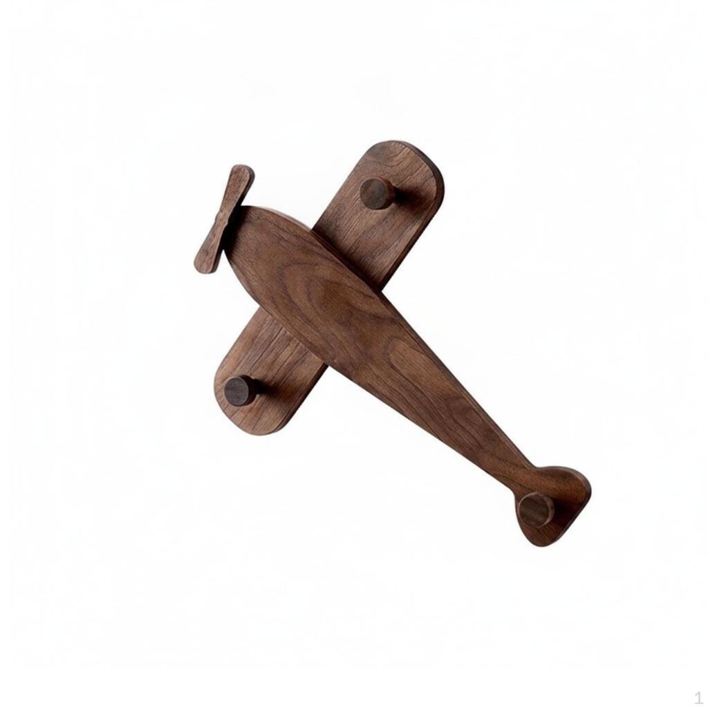 Airplane Coat Hook Solid Wood Wall Walnut Rack with Pegs for Kids, Entryway,