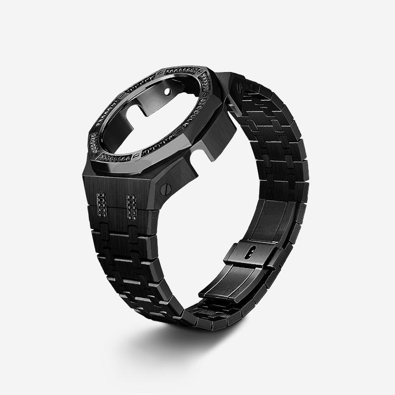 Pro hodinky Casio G-SHOCK Black Knight GA-2100/GA-2110/GA-B2100 Modifikované pouzdro s černým diamantem Sada nerezového řemínku Příslušenství