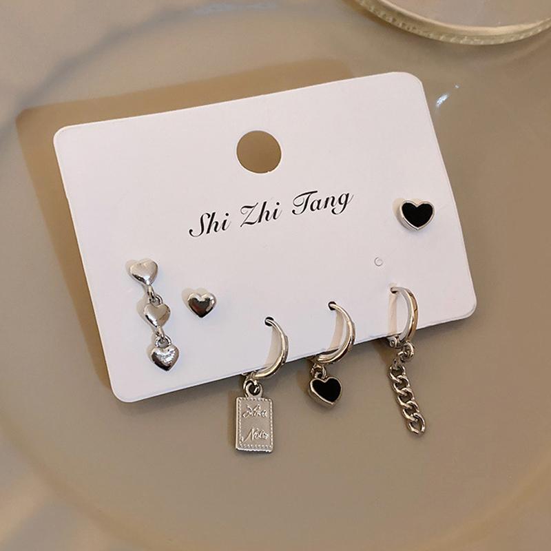 LATS Vintage Copper Color Tassel Chain Love Heart Earrings Set Irregular Geometric Cherry Hoop Earrings for Women Zircon Gifts