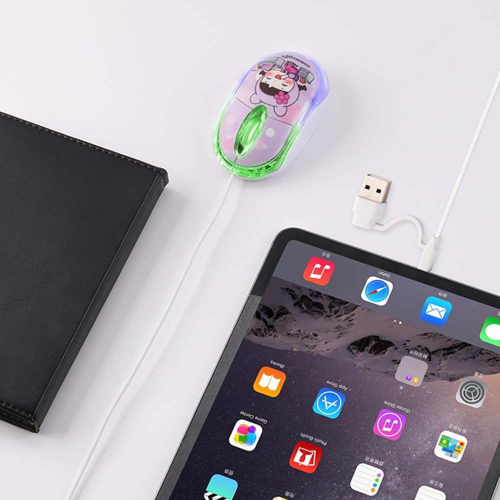 Wired Mouse with Dual USB-A and USB-C Connections, USB Wired Type-C Mouse, 1000 DPI, Optical, Portable, Cute, Lightweight, Ambidextrous, Compatible