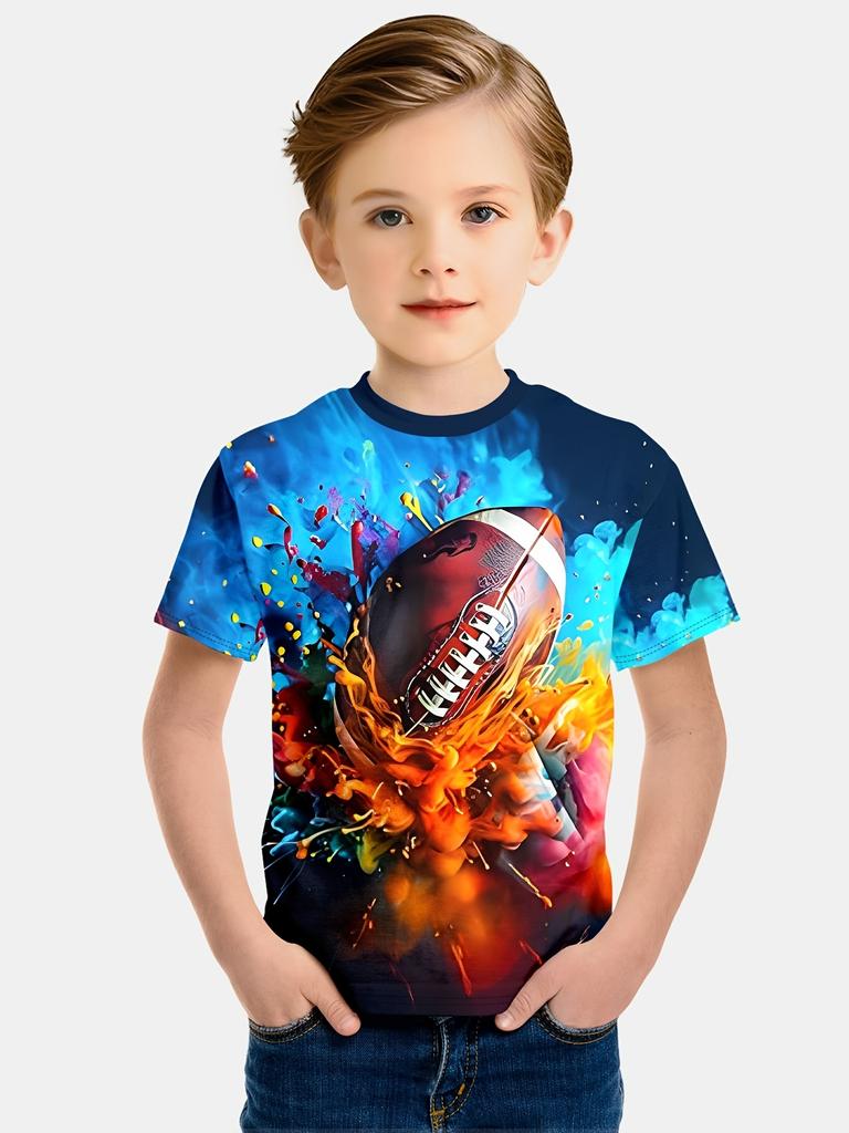 Children's T-Shirt Boy Casual Girls Short Sleeve T-Shirt Summer Cartoon Soccer Sports T-Shirts for Boys Round Neck Children Top