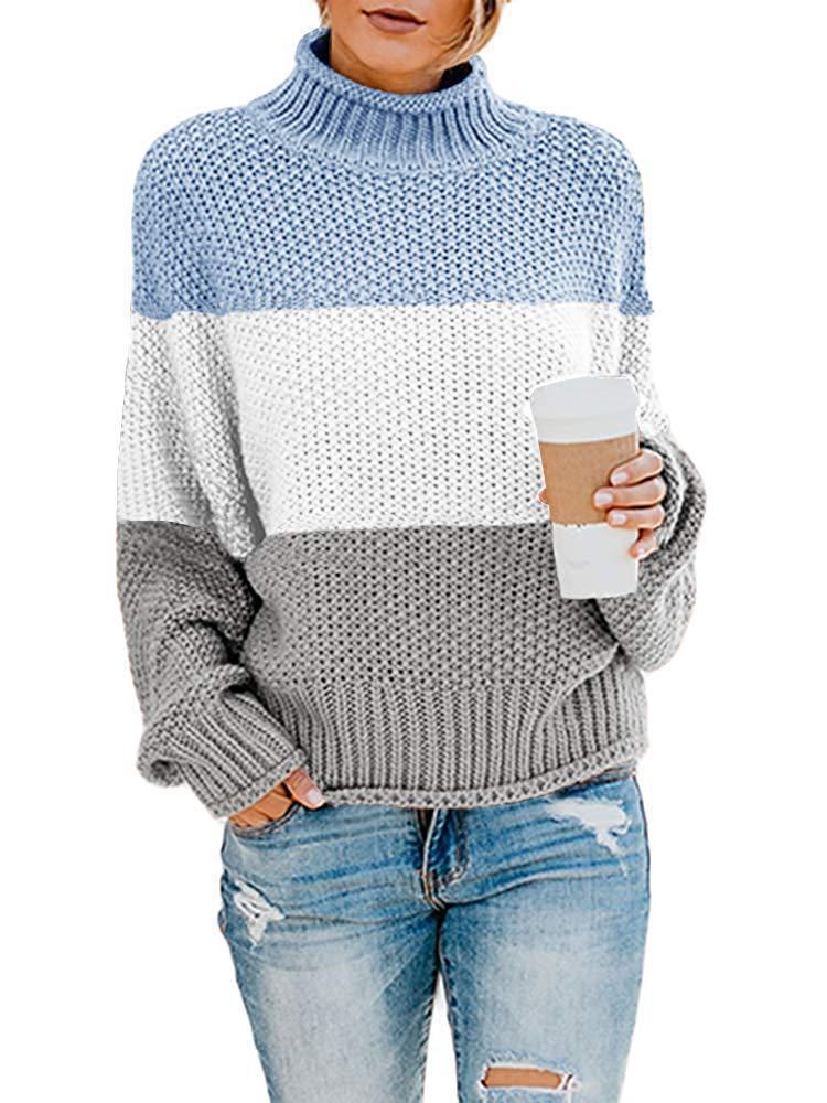 Women's High Collar Long Sleeve Loose Casual Knit Sweater